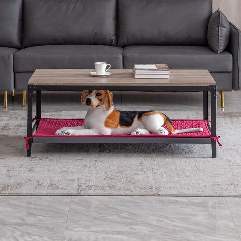 2-in-1 side table with pet bed, industrial metal frame, wooden top and velvet cover for living room, bedroom, home (1/5)