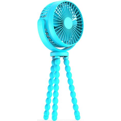 Mini ventilateur portable pour poussette avec trépied flexible - Rechargeable par USB - Bleu (1/5)