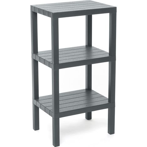 Tatay Mensola Rettangolare Lombok, 3 Altezze, Polipropilene, Senza BPA , Finitura Effetto Legno, Tamponi Antiscivolo, Max 10 kg per Ripiano, Facile Assemblaggio, 38x29x73.5 cm, Grigio (1/4)