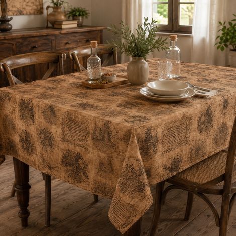 Tovaglia Mondo Marrone in Cotone, Fantasia Mappe Antiche Vintage, Made in Italy Cm. 140x140 x4 persone (1/5)