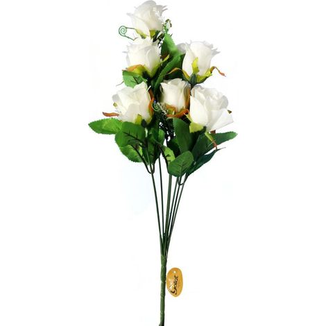 Elegante bouquet di 9 rose artificiali bianche, altezza 48 cm. (1/3)