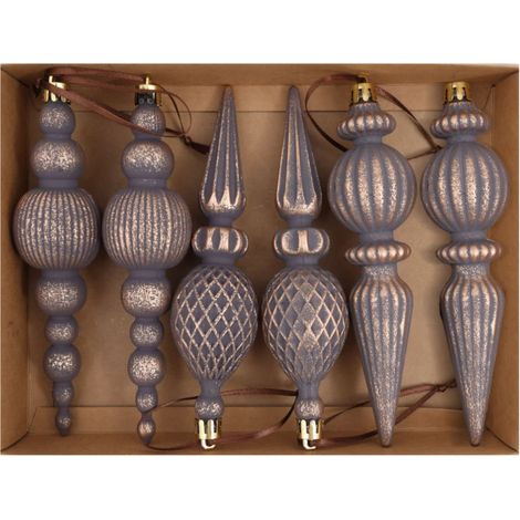 Set mit 6 spitzen Retro-Weihnachtsornamenten (16 cm) – braun (Dekoration für Schaufenster, Weihnachtsbäume) (1/5)