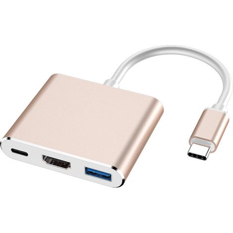 Adaptateur multiport 4K USB 3.1 Type-C vers HDMI / USB-C / USB 3.0 Chargez votre ordinateur portable / téléphone, avec partage de port HDMI (or rose) (1/2)