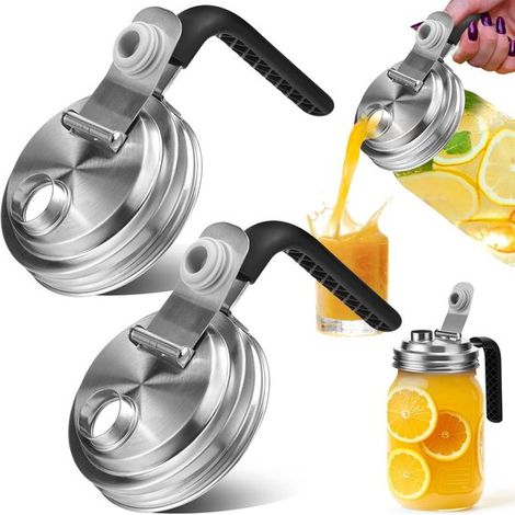 Edelstahldeckel für Mason Tanks mit großer Ausgießöffnung, Deckel mit offener Öffnung, bruch und auslaufsicherer Verschluss für Getränke, Salatdr (1/5)