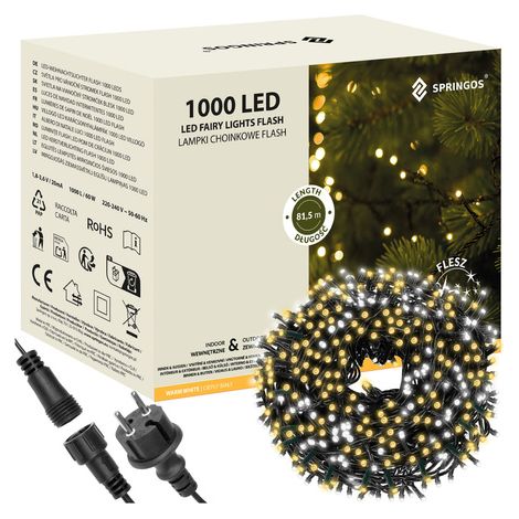 Weihnachtsbeleuchtung 80m warmweiße Baumlichter, 1000 LED-Kaltlichtblitze, IP44
