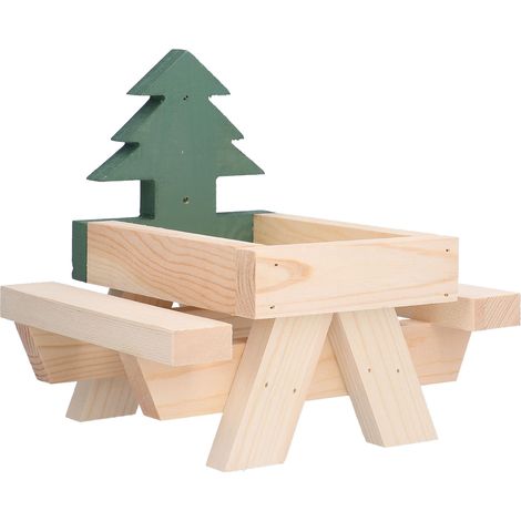 Table de pique-nique en bois avec mangeoire à écureuils et porte-épis de maïs pour l'extérieur (1/5)