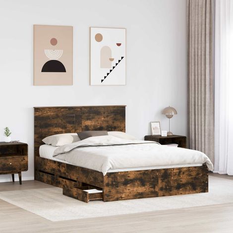 Bed Frame with Drawer Smoked Oak 140 x 200 cm Engineer Wood vidaXL