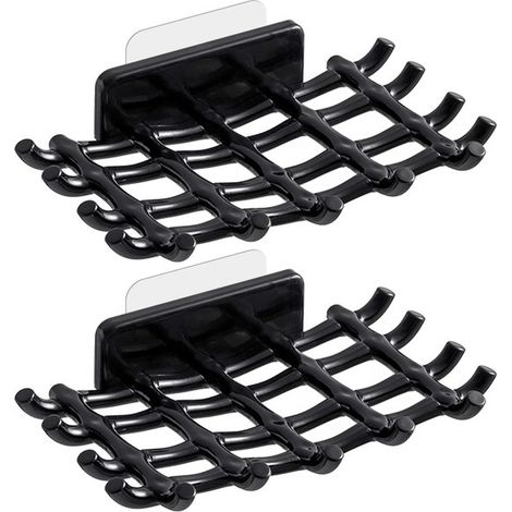 Jabonera de pared para ducha de 2 piezas, Mantiene el jabón seco, Jabonera con gancho y drenaje automático, cocinas, Negro, blanco (1/5)