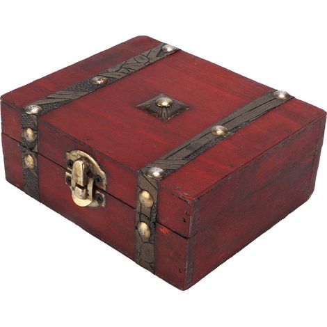 Aufbewahrungstruhe im Retro-Stil, rote Holztruhe mit Metallschloss für Schmuck, Accessoires, Kosmetik – das perfekte Geschenk (1/5)