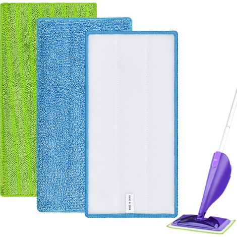 Lntyq 3 Pack Reusable Mop Pads Replacement Compatible for Swiffer Wet Jet Mops, Dry & Wet Used Refills Pad for Wet Jet 12" Mop, Durable Wet Spray Mop Replacement Pads for All Purpose Floor Cleaning