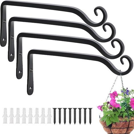 4 Pièces Supports pour Panier Suspendu, 25CM x 15CM Solide Crochet Mural en Métal pour Panier Suspendu Extérieur avec Vis pour Mangeoire à Oiseaux, Lanterne, Carillon, Jardinière, Pot de Fleur