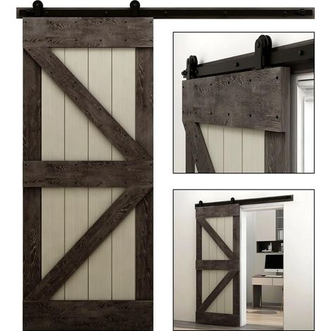 Kit de quincaillerie for Porte de Grange coulissante, système de Rail de 122 cm à 610 cm, Rail Industriel en T, Support à roulettes for Porte Simple en Bois de 4 à 13 Pieds(Only Rollers) (1/5)