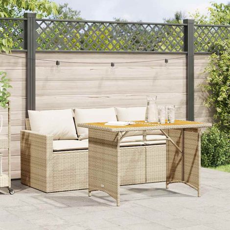 Salon de jardin 2 pièces avec canapé 3 places et table, poly rotin beige, coussins - PANGIVO (1/5)