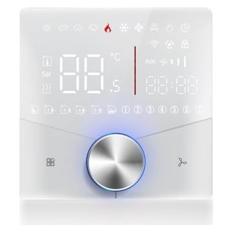Thermostat WiFi programmable pour climatisation centrale – Contrôleur de température intelligent 5+2 jours avec appli mobile, compatible HVAC et chauffage électrique (blanc) (1/5)