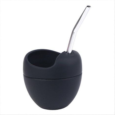 Ensemble de tasses à maté en silicone noir 180 ml (5 oz) avec paille, idéal pour offrir. (1/5)