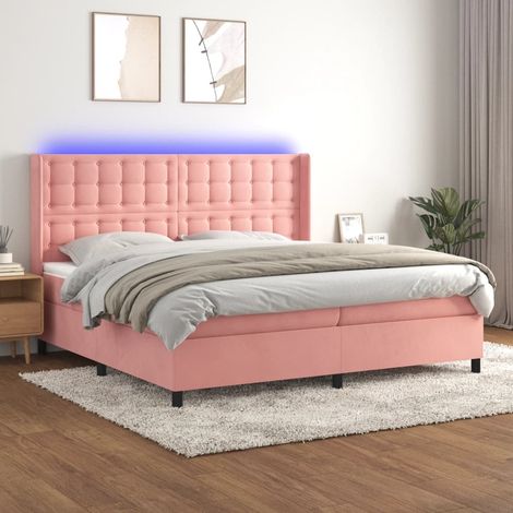 Sommier tapissier avec matelas et LED, Ensemble de lit tapissier, Lit Adulte Chambre Intérieur Rose 200x200 cm Velours XZZ733005 (1/5)
