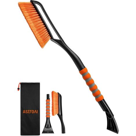 AstroAI Eiskratzer Schneebesen 2-in-1 68CM lang Orange Schaumstoffgriff (1/5)