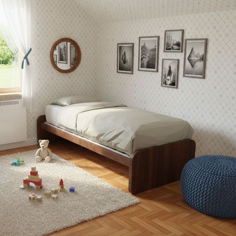 Letto singolo cameretta 80x190 con rete a doghe in acciaio e faggio - Noce canaletto (1/5)