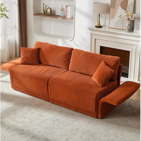 Divano letto 2 posti in tessuto a coste arancione 182 x 88 x 84 cm DESVIAE (1/5)