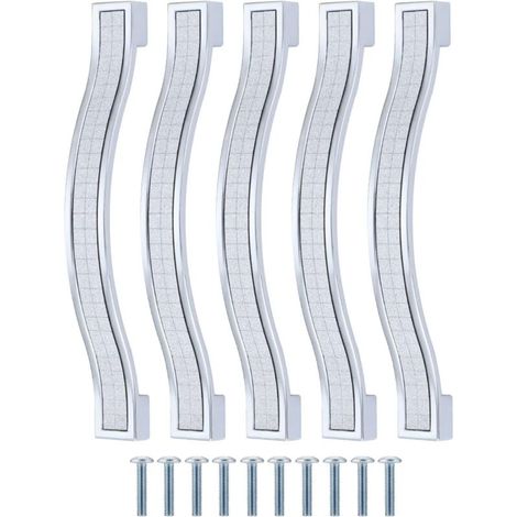 Lot de 5 poignées de tiroir en alliage strass cristal pour commode armoire de cuisine placard, Silver, 128MM-5PCS