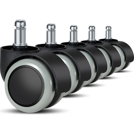Lot de 5 roulettes pour chaise de bureau - 11 mm/22 mm - Roulettes de rechange pour sols durs pour chaises de gaming, chaises pivotantes, stratifiés, carrelages et sols en pierre (1/5)