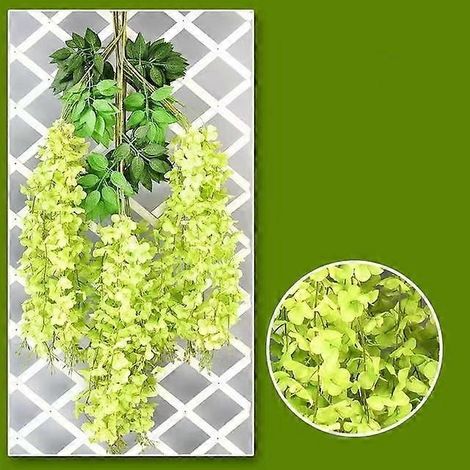 Guirlande de 12 fleurs artificielles de glycine à suspendre, en rotin, pour la décoration de la maison, du jardin et des mariages.vert (1/5)