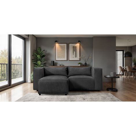 Ecksofa Designersofa NEVIO XS in Stoff Lincoln Schwarz Ottomane Links