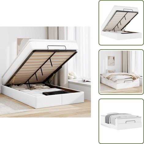 Letto con meccanismo idraulico - vidaXL Struttura Letto Pouf con Materasso Bianco 120x200 cm Similpelle - Materasso insacchettato