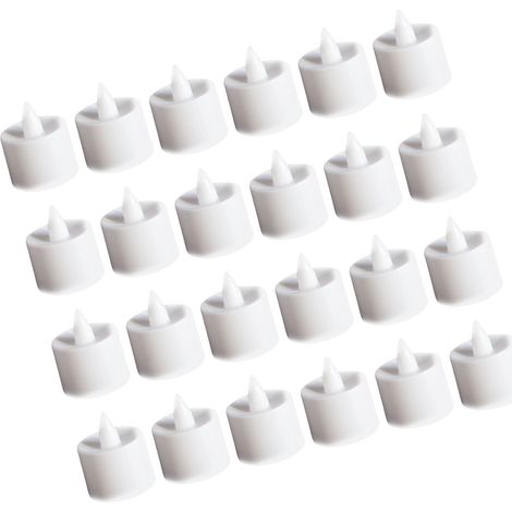 Lot de 24 bougies chauffe-plat sans flamme, lumière blanc chaud, LED à piles, pour décoration de chambre ou de mariage (blanc). (1/5)