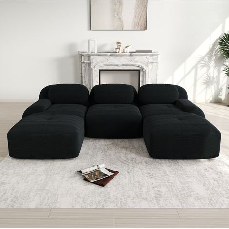 Sofá modular rinconero negro en pana sin estructura con espuma 32D, sin montaje y base antideslizante (1/5)