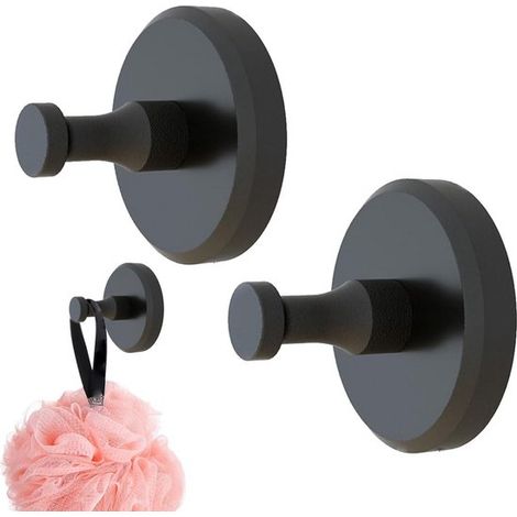 2 ganchos de succión extrafuertes negros para ducha y baño - Acero inoxidable (1/5)
