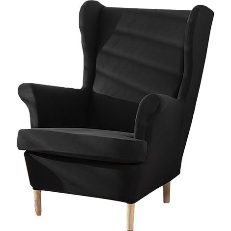 Juego de 2 fundas elásticas para sillón de respaldo alto con reposabrazos, color liso, con laterales en el respaldo y elástico en la parte inferior. Ideales para sala de estar o dormitorio. Color negr