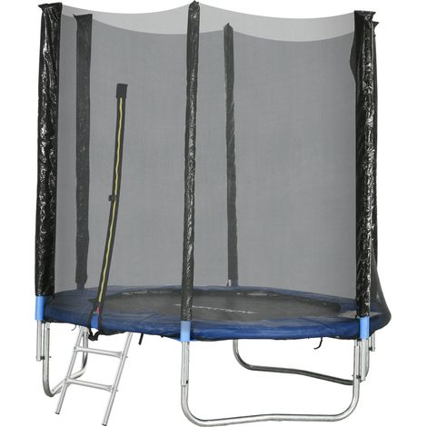 Trampolino Elastico con Scaletta e Rete di Sicurezza Ø180x200 cm in Acciaio e Plastica Blu (1/5)