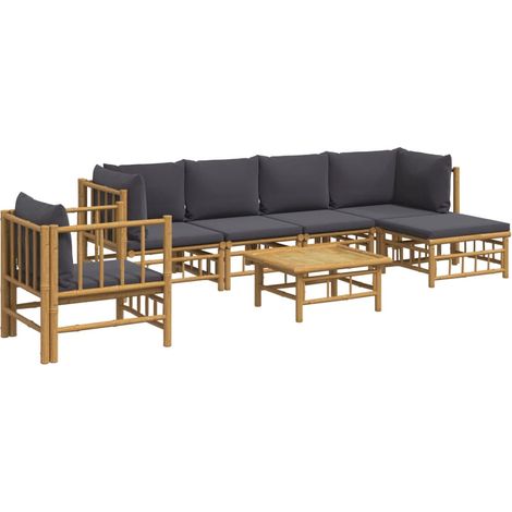 Mobili da giardino mobili da esterno Set di mobili da 7 pezzi con cuscini in bambù grigio scuro