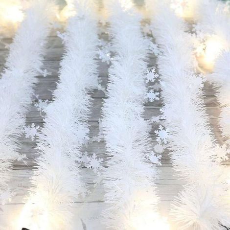 Lot de 6 guirlandes Noël blanches 2 m – Tinsel, pour sapin – Décoration scintillante (1/4)