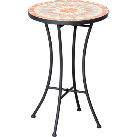 Tavolino Rotondo per Esterno Ø35,5x53,5 cm con Piano in Ceramica a Mosaico in Metallo Multicolore (1/5)