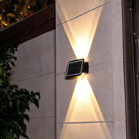 (1 lampe solaire murale LED à 4 LED, lumière chaude) étanche, éclairage LED extérieur pour jardin, porche, balcon ou rue. Compatible avec murs, porches, balcons et rues. (1/5)