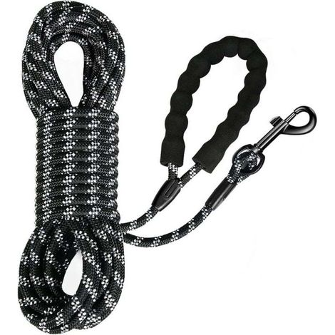 Correa para perros, correa larga con asa acolchada para perros pequeños y grandes, color negro (5 m) - Crezuo
