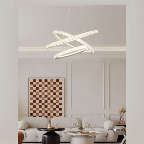 Lampadario Led 132 watt lampada a sospensione bianca 3 anelli con cristalli in acrilico luce calda 3000k (1/3)