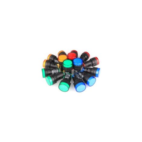 Lot de 16 voyants LED 22mm – Rouge, jaune, bleu, vert – AC 220V 20mA – Indicateur signal pour installations électriques - 16pcs (1/5)