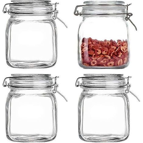 Lot de 4 bocaux en verre à large ouverture pour conserves et marinades (1 litre). (1/5)