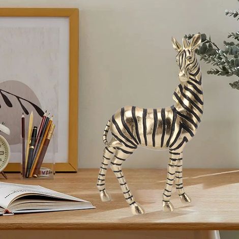 Glänzende goldene Zebra-Statue aus Kunstharz  Buch- oder Handyhalter  Robuste und rutschfeste Tierfigur  Für Büro und Zuhause  Maße: 33,5 x 18,5 cm  Hochwertiges Kunstharz