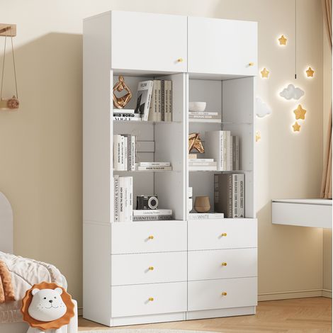 Armario vitrina con cajones MDF y vidrio 2 unidades OKMYHOME (1/5)