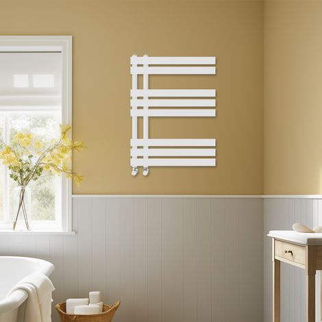 Bathroom D-shape Heated Towel Rail Designer Radiator Ladder Warmer Heating Rads 800x600mm White