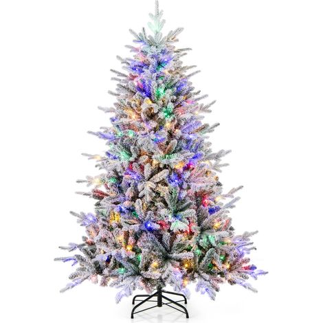 Albero di Natale artificiale rivestito di neve di 186cm con cerniera e 8 modalità luminose (1/5)