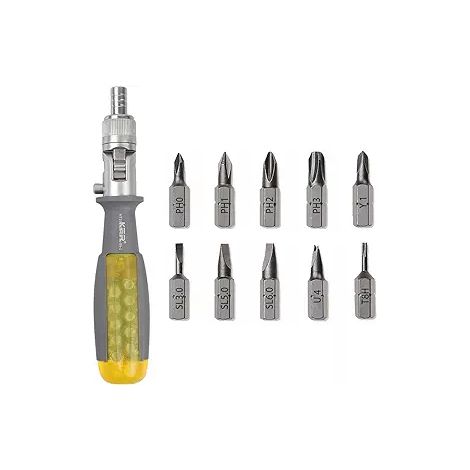 Tournevis à cliquet télescopique multifonction 6-en-1, kit d'outils de démontage avec rangement, embouts interchangeables, manche extensible, usage bricolage, ensemble pratique. (1/4)