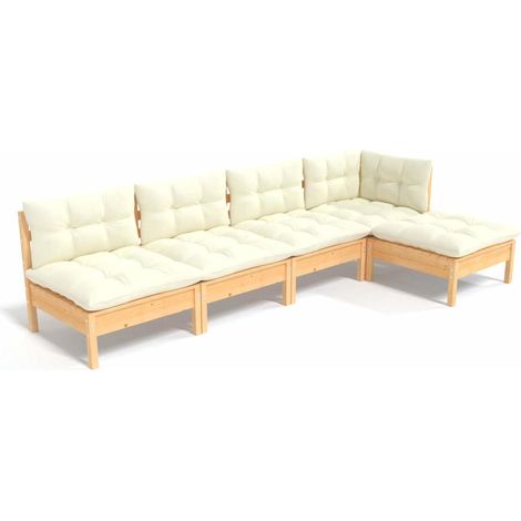 Muebles de jardín 5 piezas cojines madera de pino crema vidaXL (1/5)
