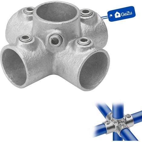 Croix à quatre douilles Ø42 mm galvanisé argent – pince de fixation tubulaire 4 prises collier de serrage pour rampe/clôture – Raccord ubulaire croix, kee klamp, connecteur voies – GeZu Impex (1/5)