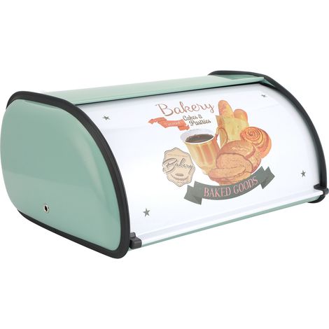Boîte à pain et pâtisseries en métal, style rétro, grande capacité, bleue, idéale pour le rangement de la cuisine. (1/5)