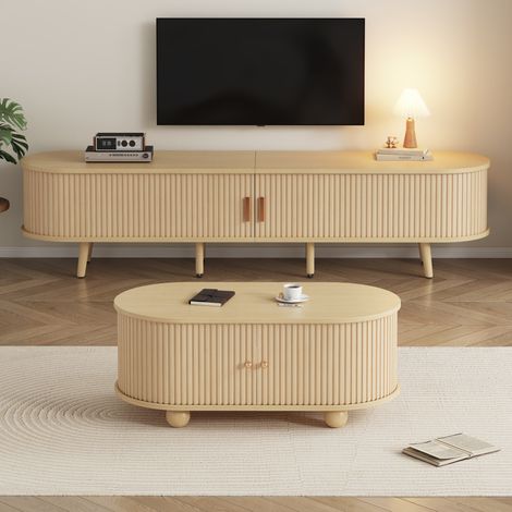 Mueble TV y mesa baja ovalada con cajones y estantes OKMYHOME (1/5)